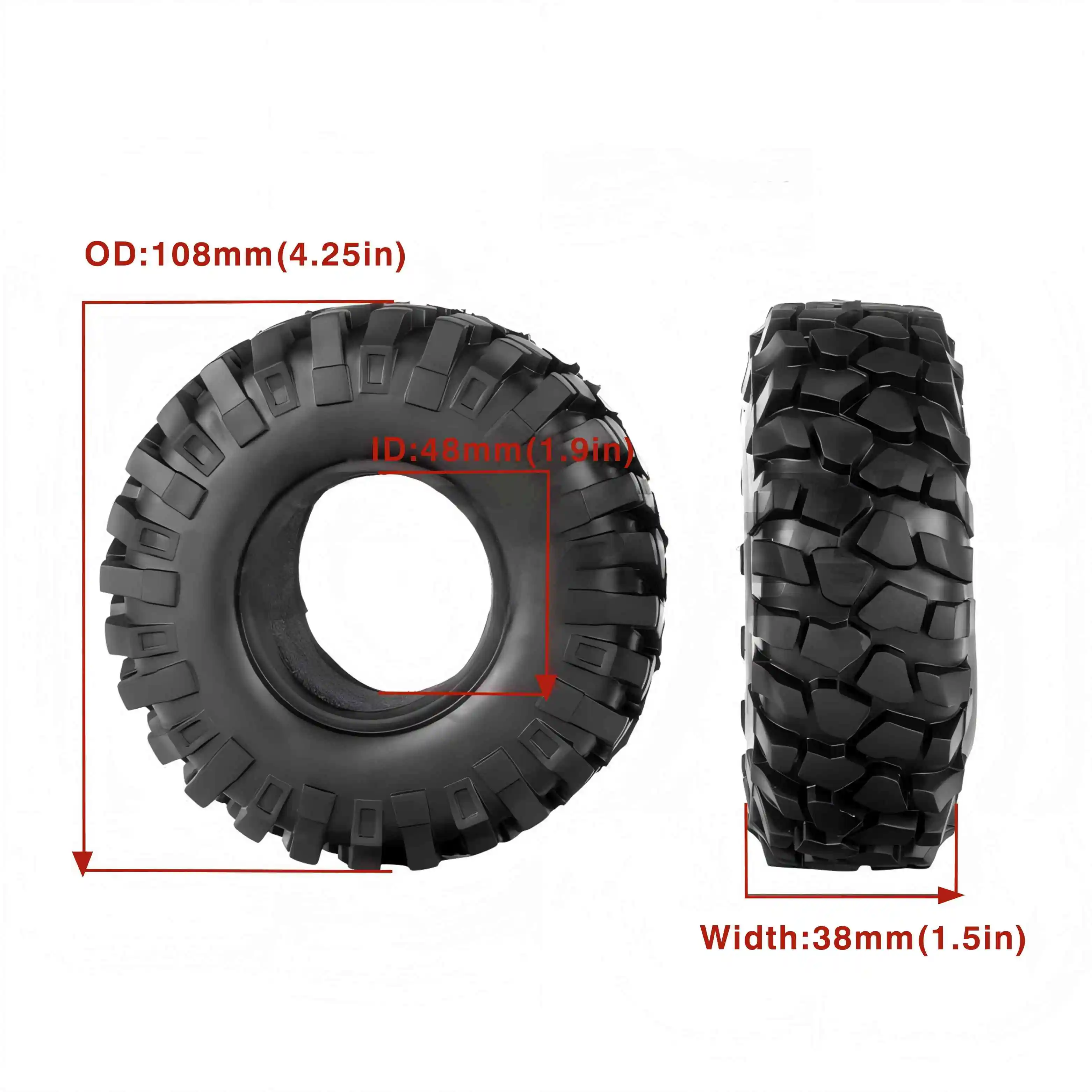 

1,9-дюймовые гусеничные шины Extreme Rock — 108 мм для осевых деталей SCX10 TRX-4 Capra, обновленные детали, всесторонняя радиоуправляемая шина с высокой рукояткой и пеной I