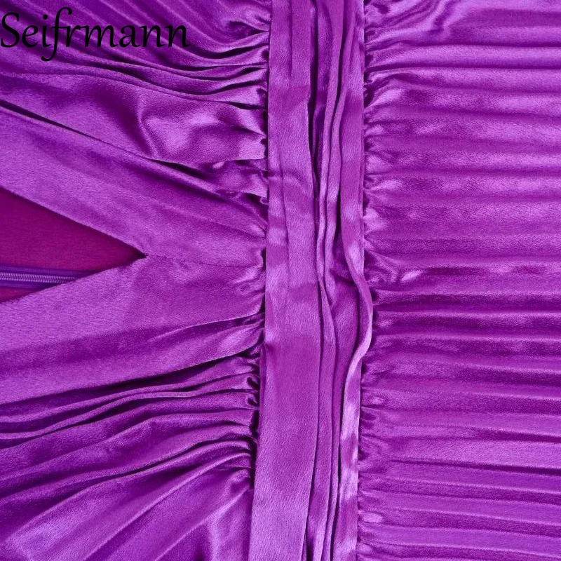 Seifrmann-Vestido largo ajustado con diseño de moda para mujer, vestidos largos empalmados plisados con cuello en V y mangas acampanadas para fiesta y graduación