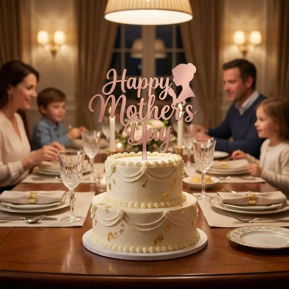 Festival Acrylic Cake Topper Decorative Handmade Mother's Day Cake Topper Baking Tool Cartoon Dessert Topper Baking Supplies