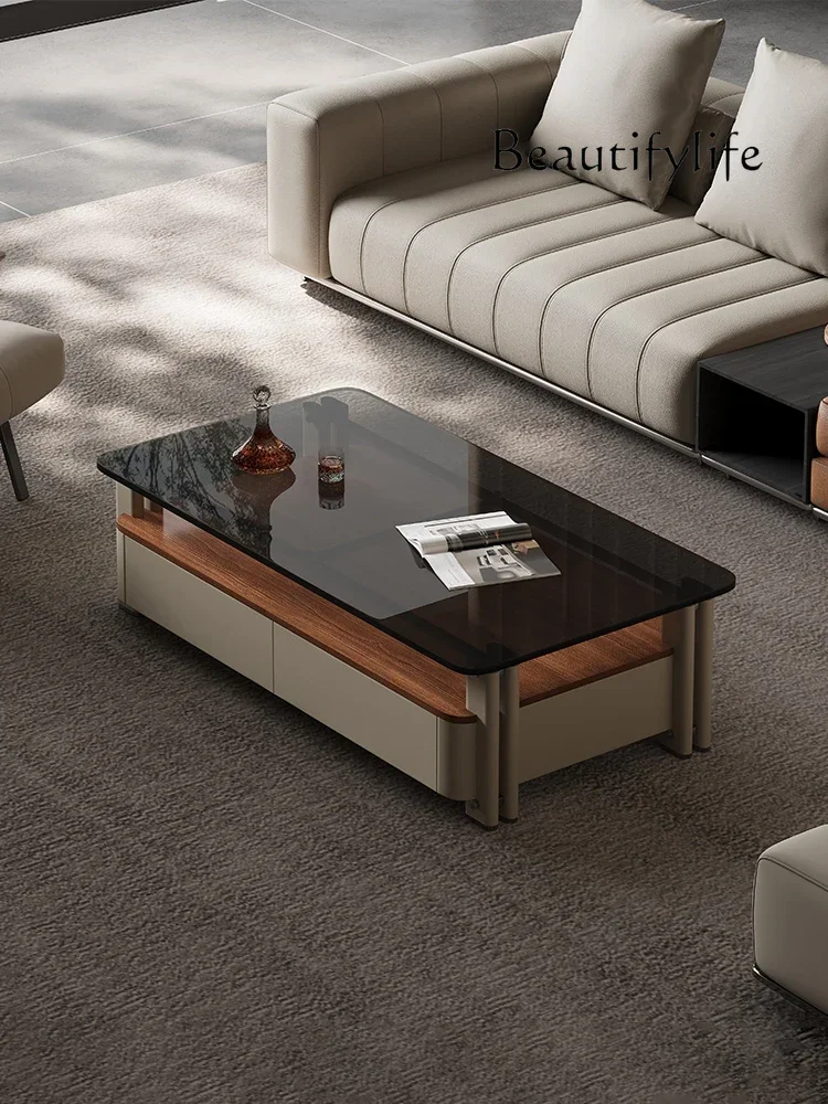 B BJ Italian Minimalist Coffee Table Light Luxury Tea Table High-end Customization High-end Sense New Walnut Solid Wood Coffee T