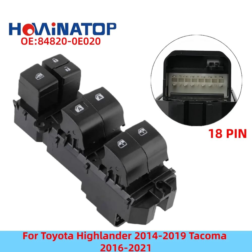 HOWINATOP 84820‑0E020 18Pin Power Window Master Switch With Backlight Dual AUTO For Toyota Highlander 2014‑2019 Tacoma 2016‑2021