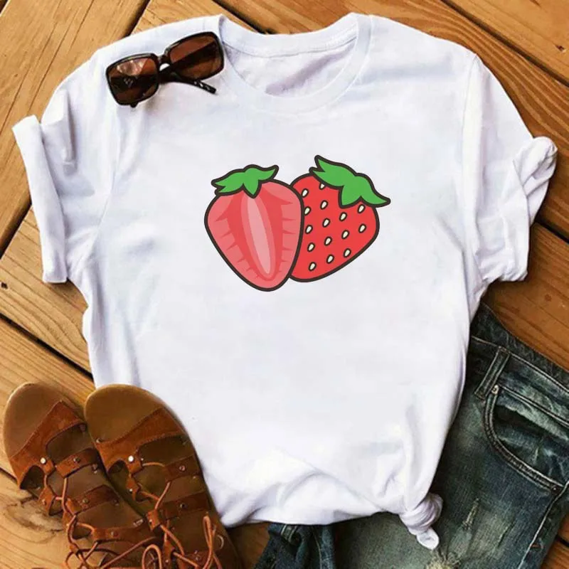 Funny Fruits Women's T-shirt Fashion Kawaii Banana Print White T-shirt Harajuku TShirt Short Sleeves Tops Tee Women's Clothing