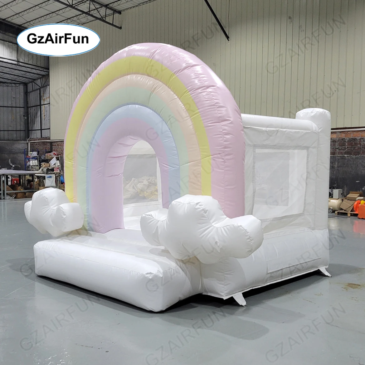 Pastel Rainbow Bounce House Inflatable Toddler Amusement Park White Mini Bouncer Castle for Kids