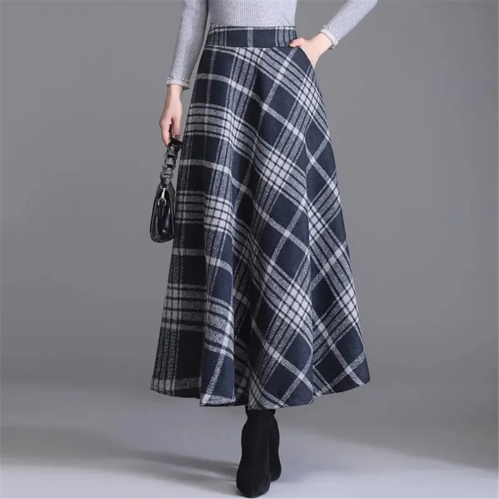 

Mom High Waist Woolen Plaid Maxi Skirts Vintage Autumn Winter Warm Women'S Midi Skirts Female Fashion Casual Long Streetwear F20