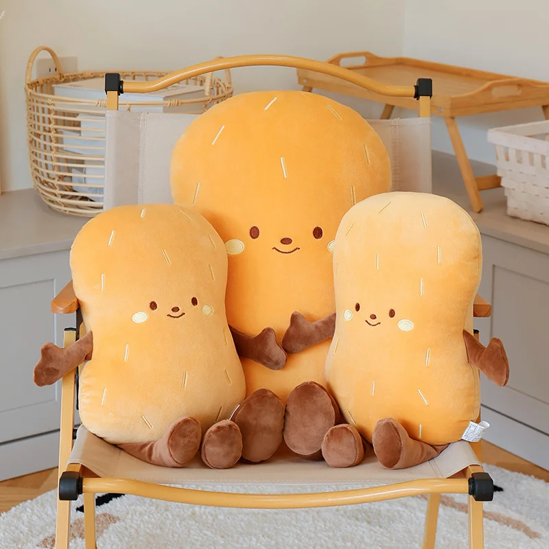 New Cartoon Peanut Plush Big Pillow Simulation Food Plushie Peanut Bread Doll Party Prop Decor Sleeping Companion Birthday Gift