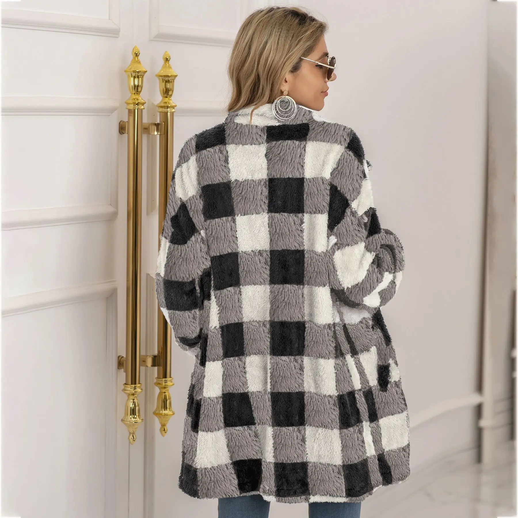 Autunno e inverno nuove donne retrò plaid stampato cappotto giacca casual cappotto bottone manica lunga caldo moda donna cappotto