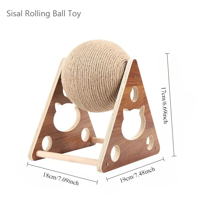 Wooden Cat Scratching Board Sisal Ball Durable Claw Sharpening Cat Toys For Indoor Cats