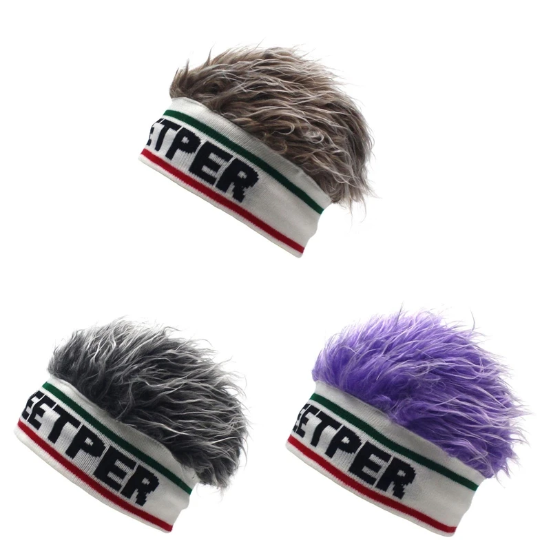 Funny Wig Cap Elastic Knitted Beanies Hat Hair Integrated Hip Hop Hats Men Fashion Street Caps Colorful Slouchy Headband Cool