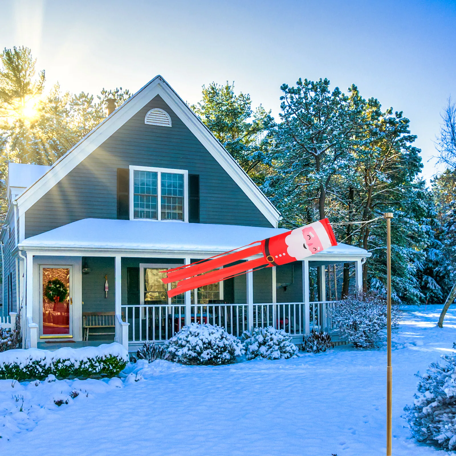 

Christmas Windsock Flag Outdoor Hanging Decor Durable Lightweight Festive Banner Courtyard Ornament Xmas Themed Party Accessory