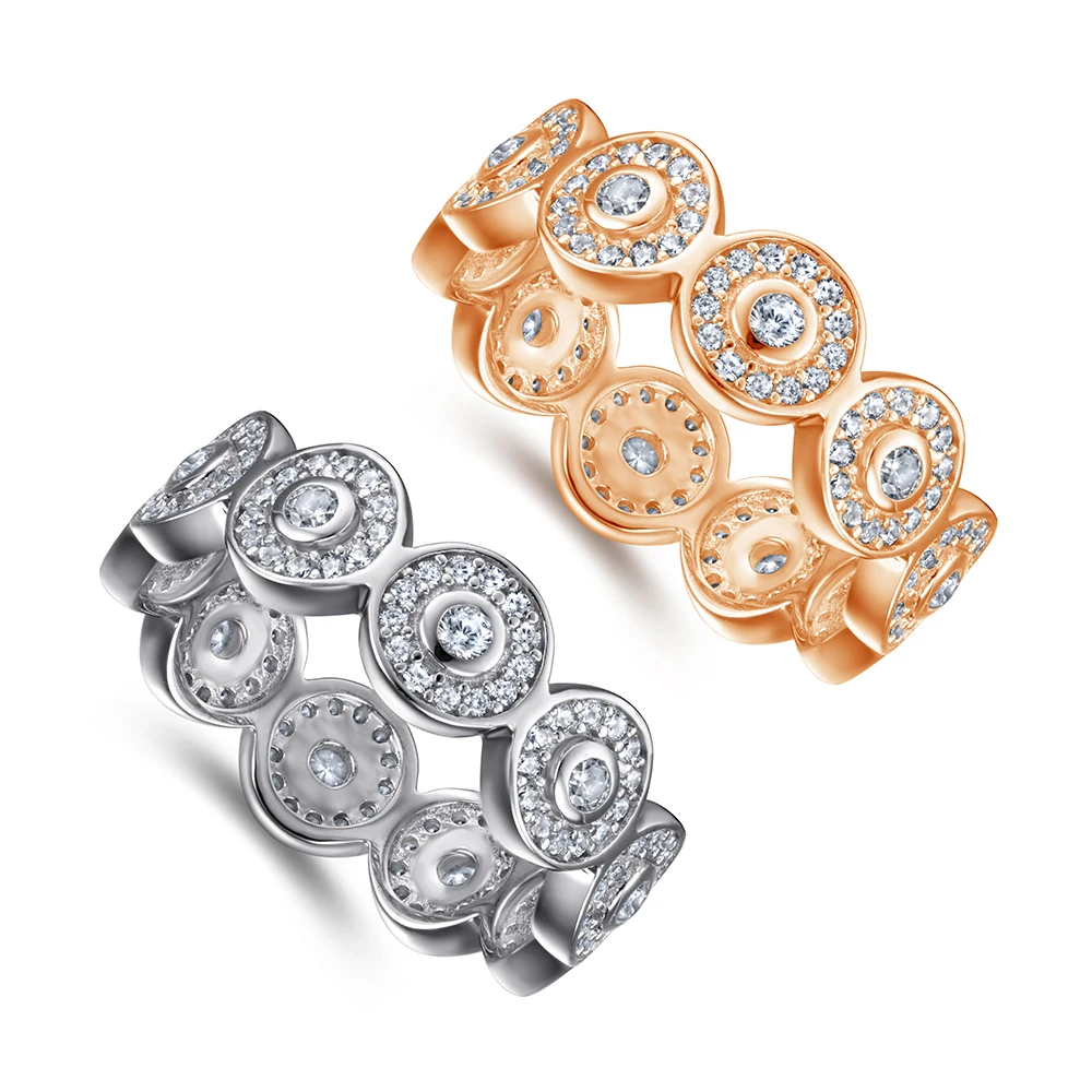 

Sun Star 925 Sterling Silver Full Eternity Wedding Rings Rhodium Plated Bridal Jewelry with Diamond for Parties