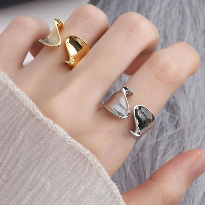 925 Sterling Silver Irregular Geometric Opening Rings Wide and Narrow Style Fashion Ring for Women Girls Party Fine Jewelry