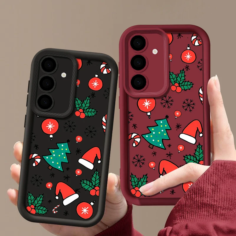 New Year Christmas Hat Case For Samsung Galaxy A55 A15 A14 A34 A35 A54 A52 A53 5G S24 Ultra FE S23 Plus Soft TPU Silicone Cover