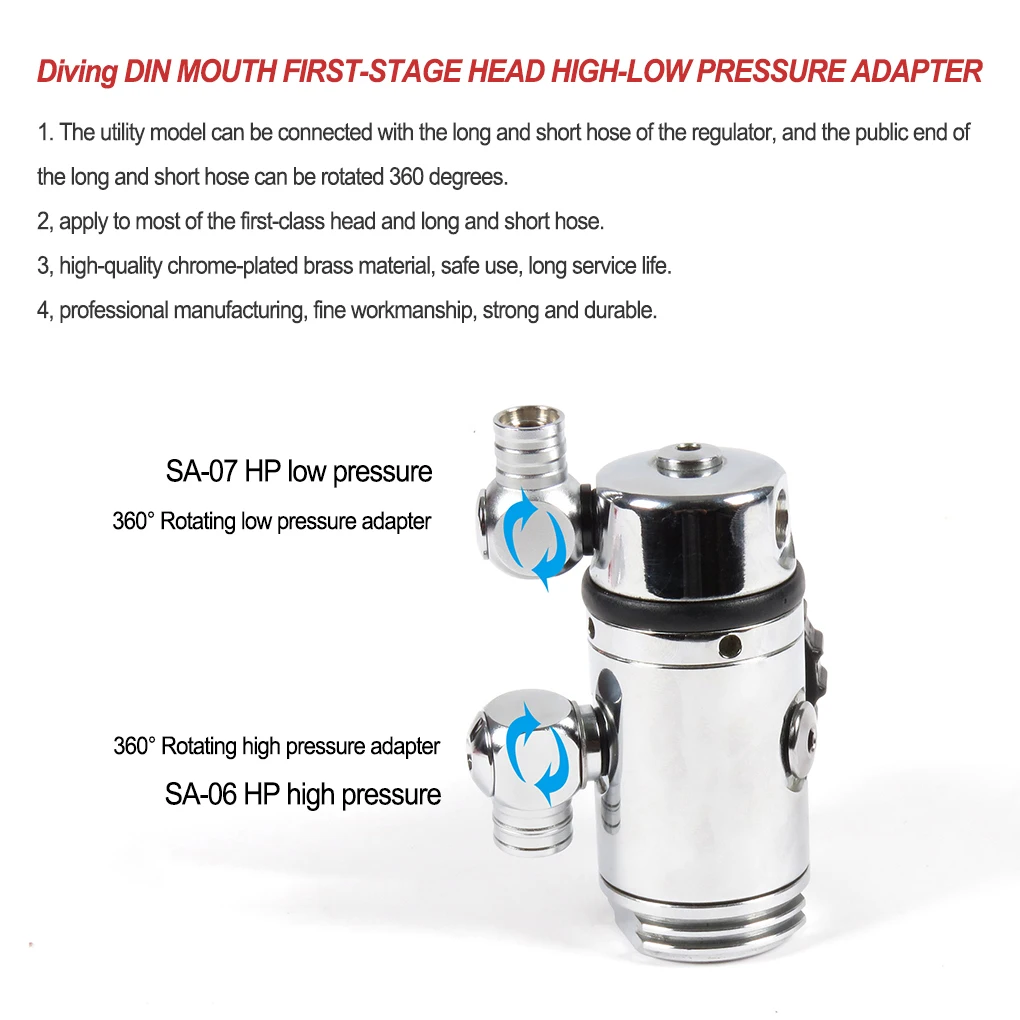 Professional Diving Regulator LP/HP Port Swivel Lightweight Connector Low/High Pressure Scuba Hose Adapter for  High Pressure