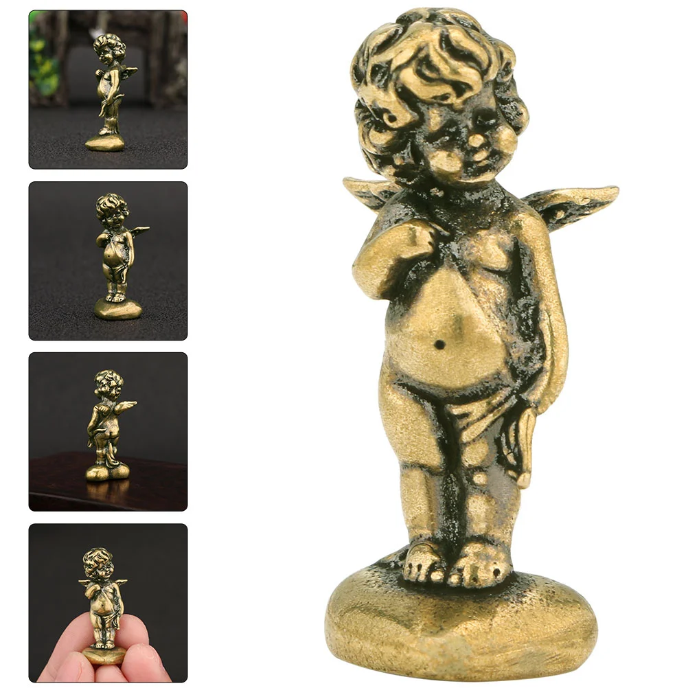 

Cupid Sculpture Brass Pendulum Vintage Ornaments Mini Decor Bronze Golden Metal Adornment