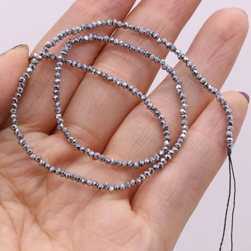 5 Piece 3mm Silver Natural Stone Small Round Beads  Faceted Loose Spacer for Jewelry Making DIY Bracelet Necklace Accessory 38cm