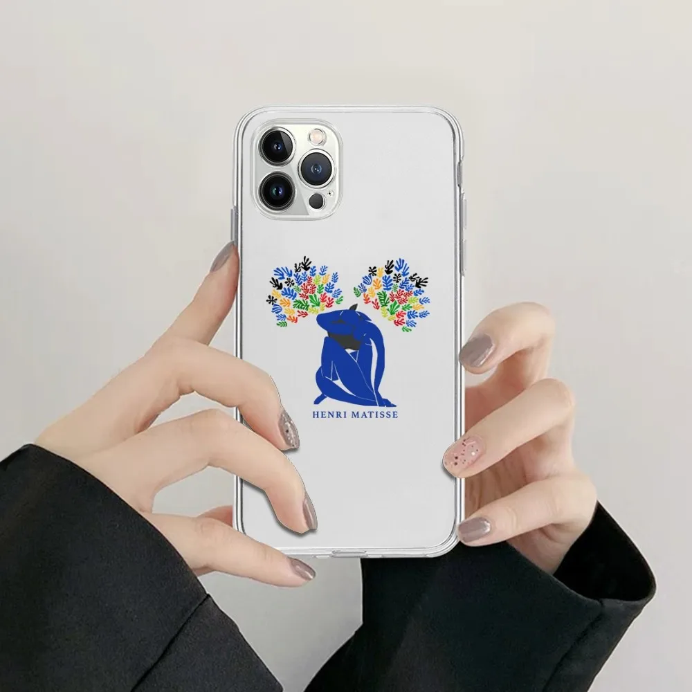 Funda de teléfono con diseño de gato Matisse, carcasa transparente para iPhone 16, 15, 14, 13, 12, 11 Pro Max, Mini, 15, 16 Plus, SE 2020