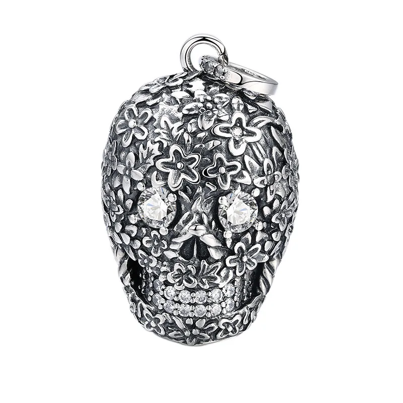 

925 Sterling Silver Skull Pendant with Diamonds Gothic Necklace Unisex