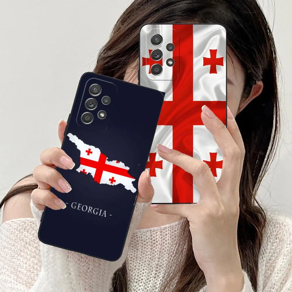 جورجيا العلم المحمول قضية الهاتف الخليوي لسامسونج غالاكسي M55 54 42 35 34 33 32 23 22 15 14 13 12 F55 5G اللون واقية فاخرة