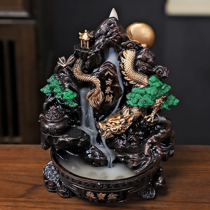 Resin Alpine Flowing Water Aromatherapy Furnace Ornamental Sandalwood Creative Rockery Backflow Incense Furnace, Home Decor, 1Pc