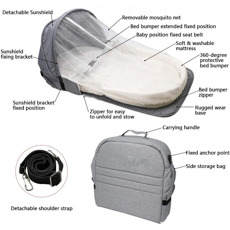 Newborns Cradle Cribs Baby Travel Bed with Net Foldable Baby Nest Mosquito Bassinet Infant Sleeping Bag Newborns Sleeping Nest