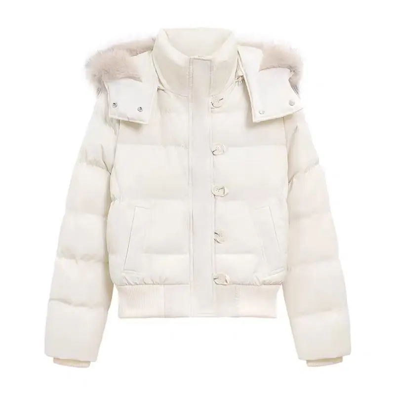 سترة خبز كورية جديدة بياقة من الفرو لعام 2025 ملابس نسائية قصيرة Y2K معطف سميك غير رسمي للخريف والشتاء سترة قطن