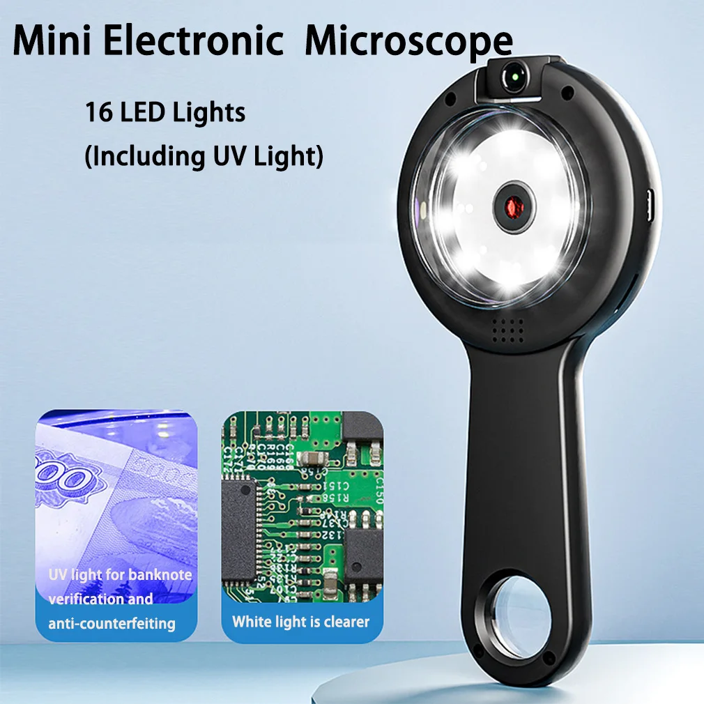 

Handheld Mini Electronic Digital Microscope Magnifier with 2.4 Inch 50-500x Zoom HD Magnifying Glass With Light /UV Light Mode