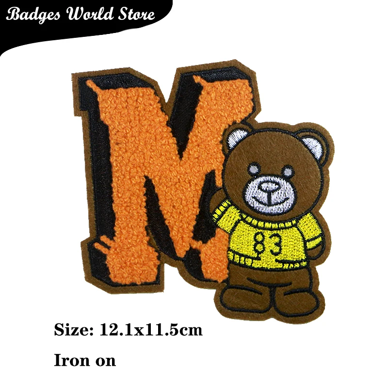 Bear Dog Love Letter M W V R P Chenille Icon Towel Embroidery Applique Patches For Clothing DIY Iron on Badges on the Backpack