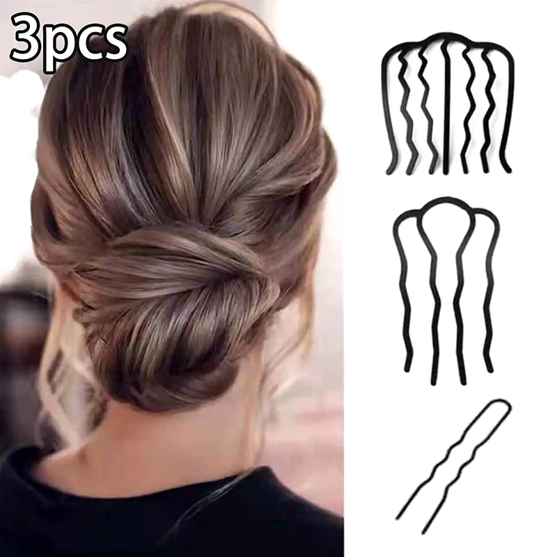 3Pcs Korean Style Hairpin Comb U Shape Braiding Twist Fork Curly Hair Clip Fashion Women Hair Sticks Hair Styling Tool