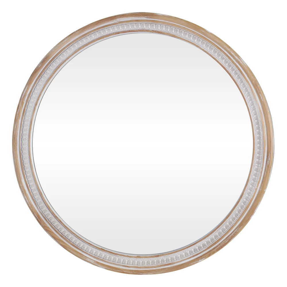 

30" Round Solid Wood Farmhouse Wall Mirror,Rustic Boho Circle Decorative Mirrors for Bathroom,Shabby Chic Wall Mounted Mirror for Bathroom Vanity Living Room Entryway