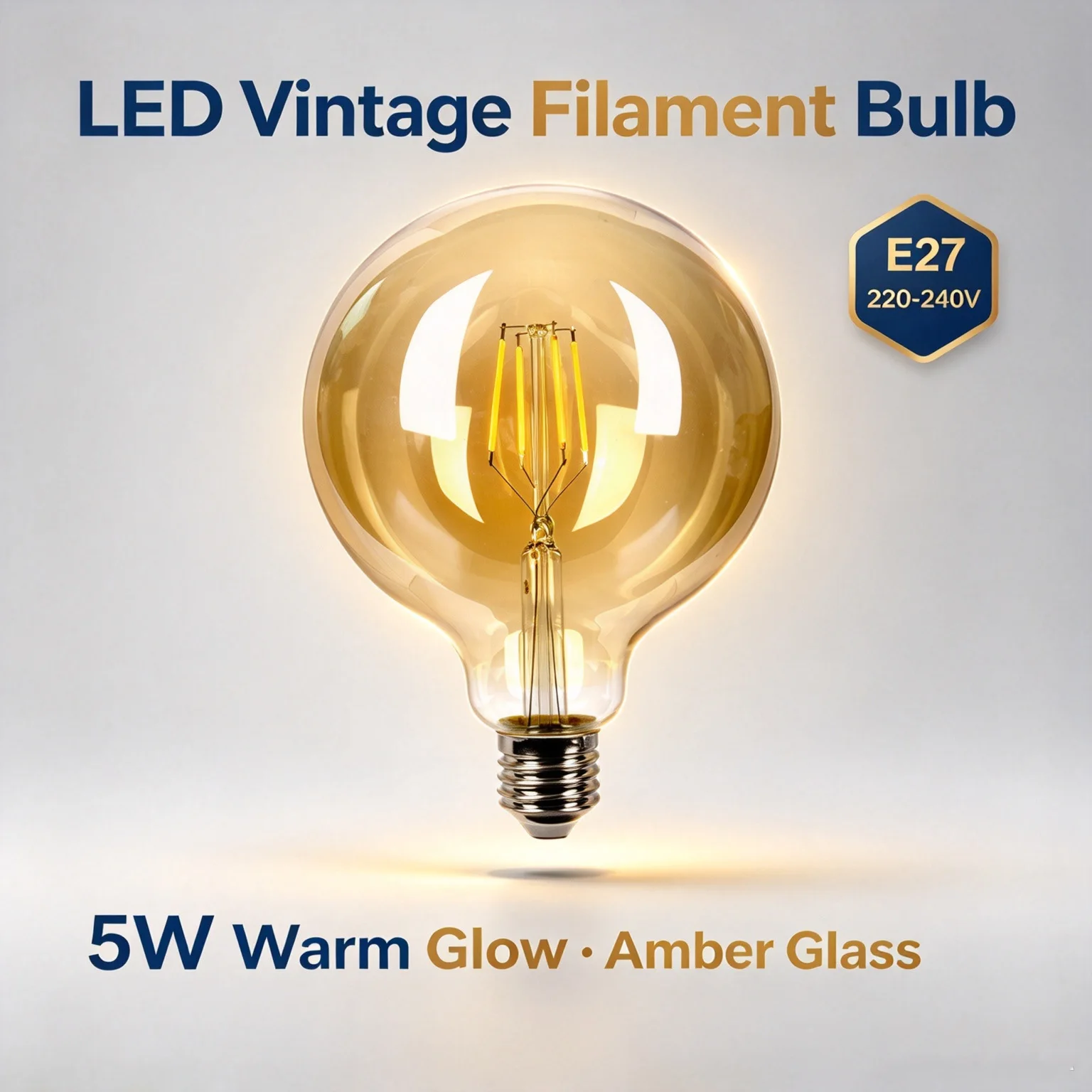 Bombilla Edison de filamento LED vintage G125, globo E27, 5W, AC220V, 2700K, ámbar cálido, lámpara retro de cristal, 1 unidad, para iluminación colgante en casa o cafetería.