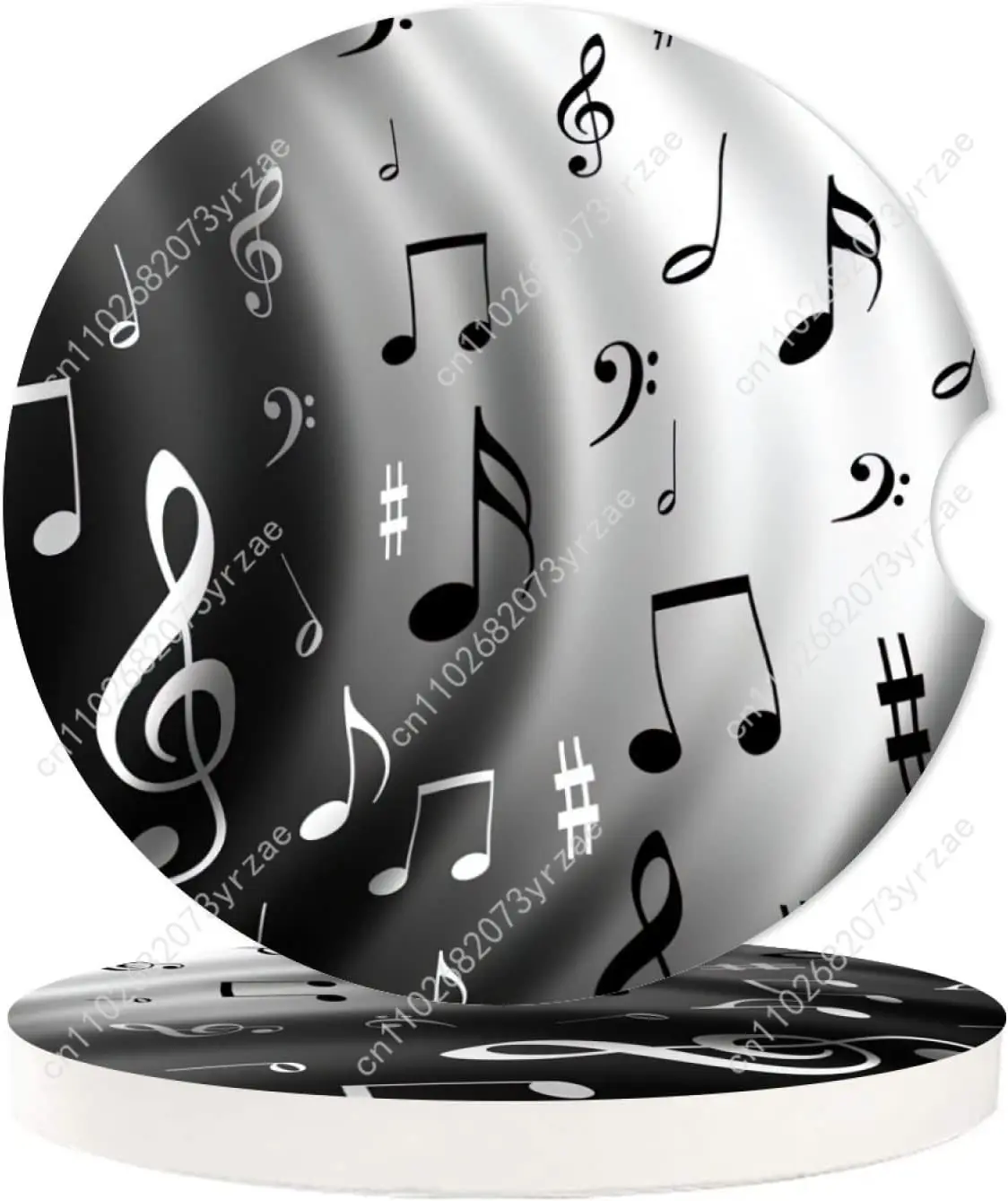 

Black White Music Notes Car Coasters 2pcs Absorbent Anti Slip Car Coasters Scalding Waterproof Car Interior Accessories