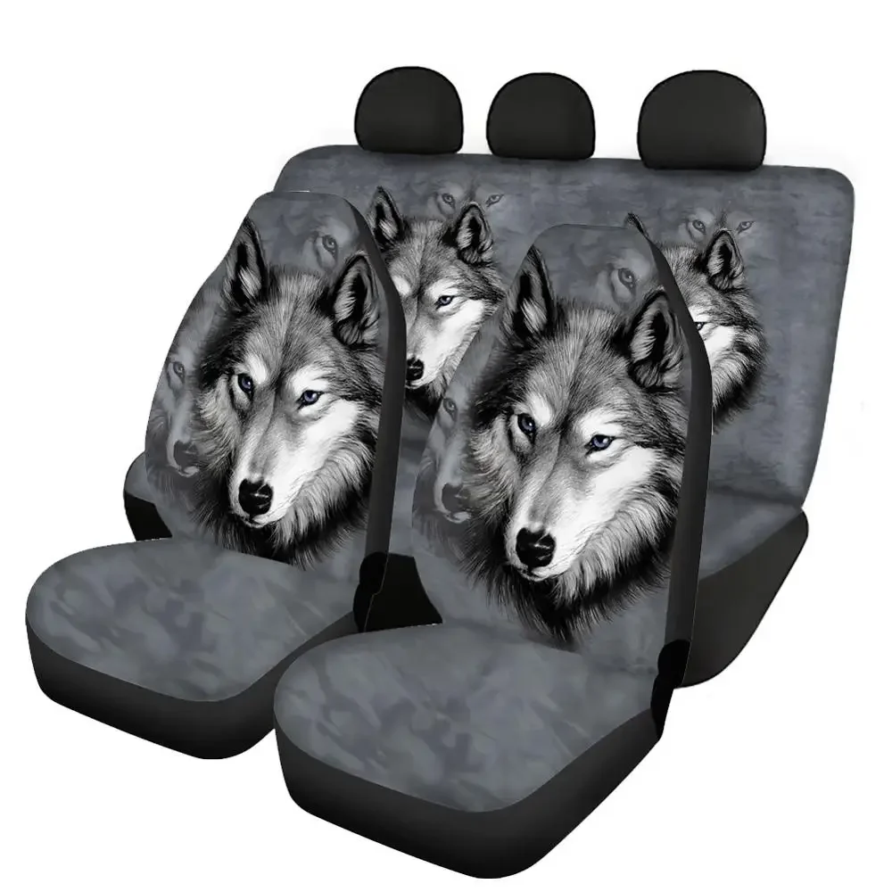 

INSTANTARTS Animal Wolf/Horse Design Nonslip Car Seat Covers Set Easy Clean Vehicle Seat Protector Soft Back Car Seat Cushion