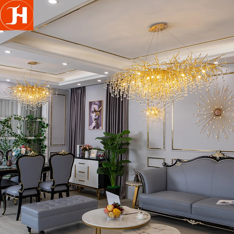 Modern Luxury Crystal Gold Branches Chandeliers For Dining Living Room Bedroom Decoration home light Pendant lamp