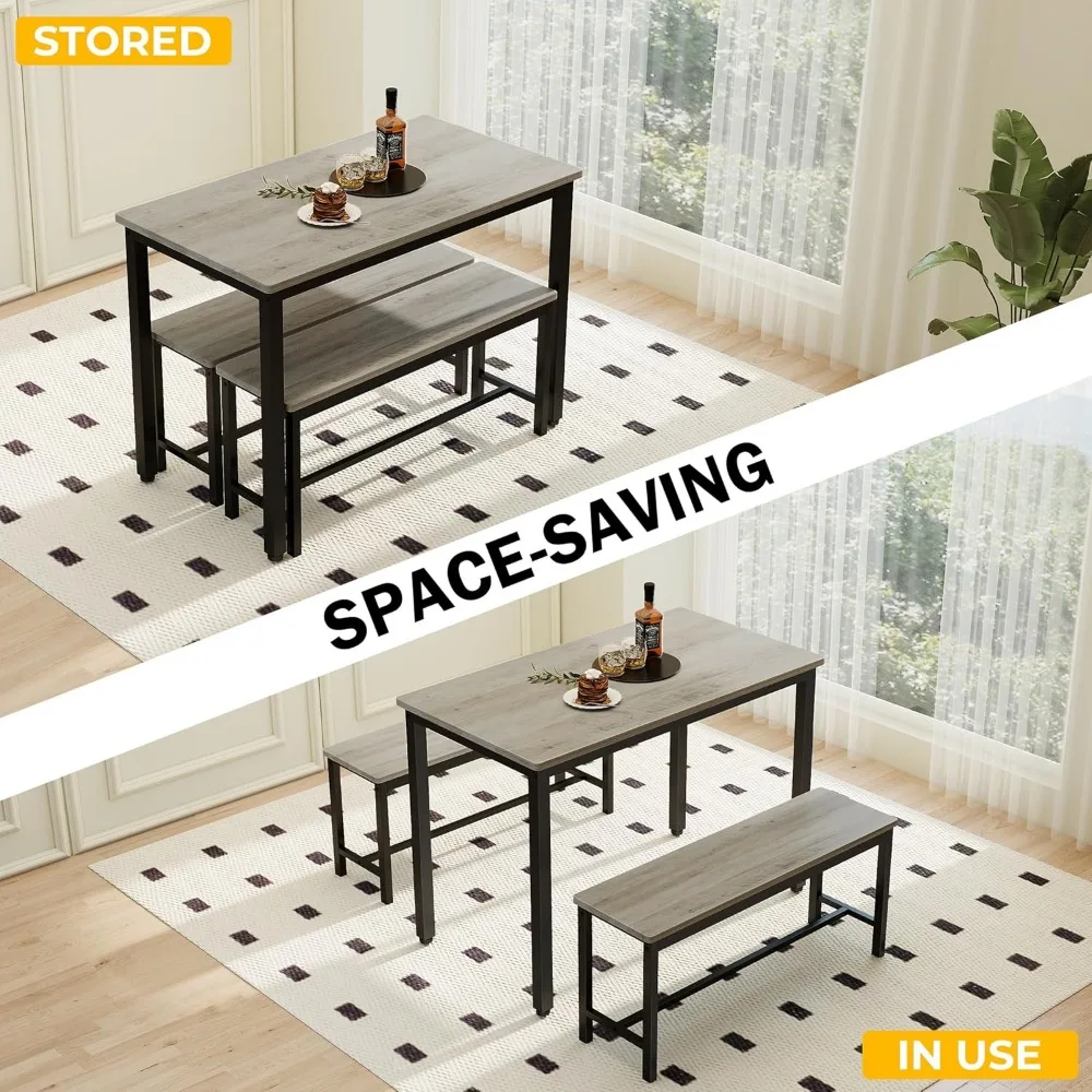 Durable 4-Person Dining Table Set with Bench, Easy Assembly Kitchen Table, Space-Saving Design Ideal for 4, Green