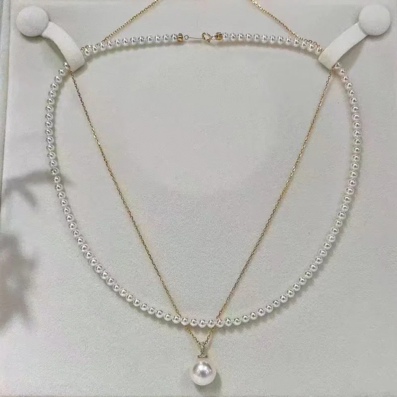 

SGARIT 925 Silver 3.5-4mm Baby Pearl with 9-10mm Natural Freshwater Pearl Pendant Necklace Jewellery Set For Women