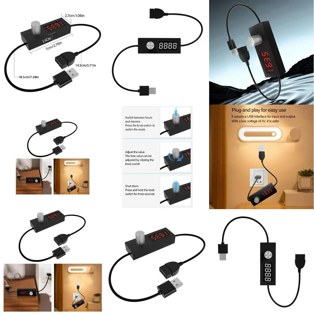 USB Switch Cable 24H Automatic Shutdown Timer Switch Countdown Power Off Power Cord Power Supply Device