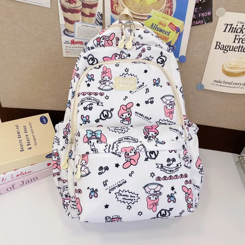 حقيبة ظهر للأطفال من سانريوس، حقيبة ظهر عصرية خفيفة للفتيات على طراز الكلية مطبوعة برسوم كرتونية، سعة كبيرة قابلة للتنفس، شخصية أنيمي