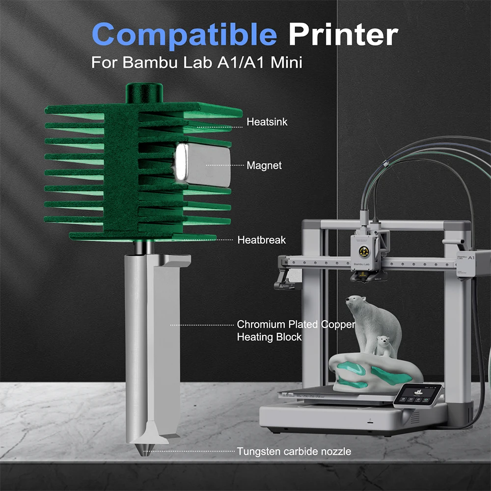 Für Bambu Lab A2L A1 Mini Hotend-Kit, verbesserte einteilige Wolframkarbidstahl-Düse, Hot-End für Bambulab A1 3D-Druckerteile – Detail 6