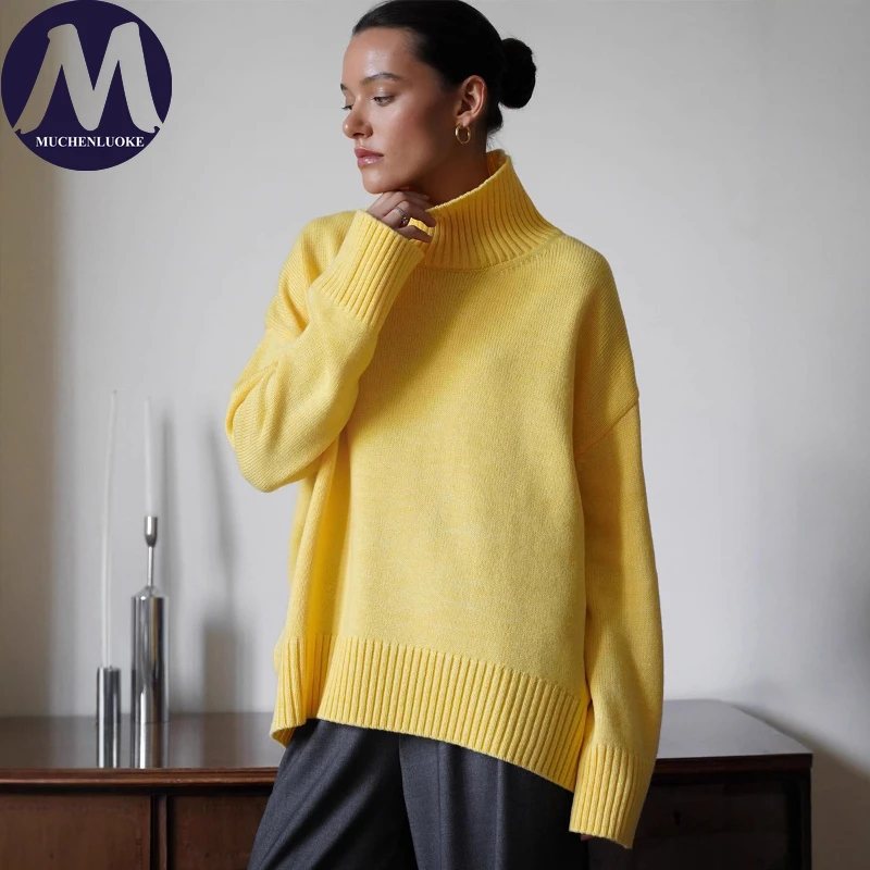 

Sweater for Woman Autumn Winter New Lazy Style High Neck Knitted Sweater Fashionable Casual Loose Women's Sweaters Pullovers