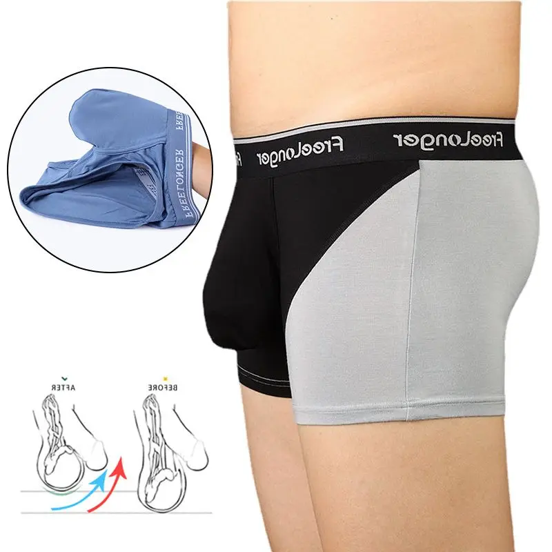 

Man Sexy Bulge Boxers with Super Big Dick Penis Pouch Underwear Gay Modal Long Cock Lingerie Elastic Bag U-Convex Breath Shorts