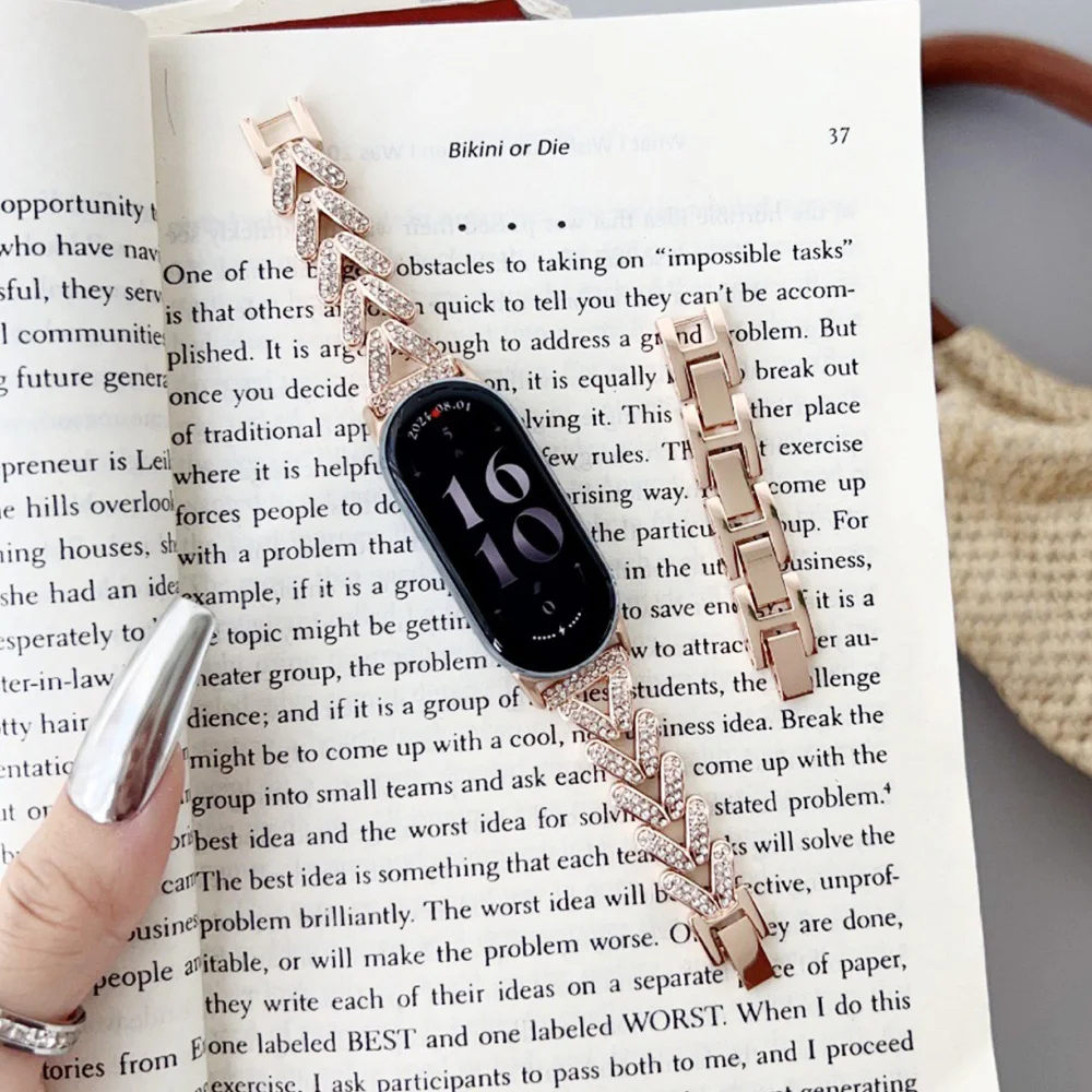 Bling Rhinestone Bracelet for Xiaomi Mi Band 11 10 9 8 Pro Strap for Redmi Watch 6 5 4 V-Shape Wristband