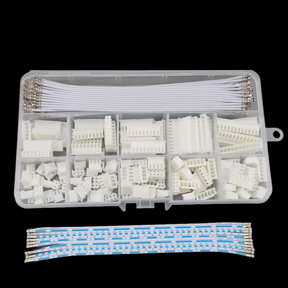 XH 2.54mm 2/3/4/5/6/7/8/9/10/12 Pin Connectors Kit with Double Headed Pre-Crimped 24AWG Ribbon Cable Wire Adapter JST-XH Housing