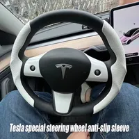 Tesla steering wheel cover model 3/Y suede carbon fiber ultra-thin sweat-absorbing special steering wheel 2023 Cars Accessories