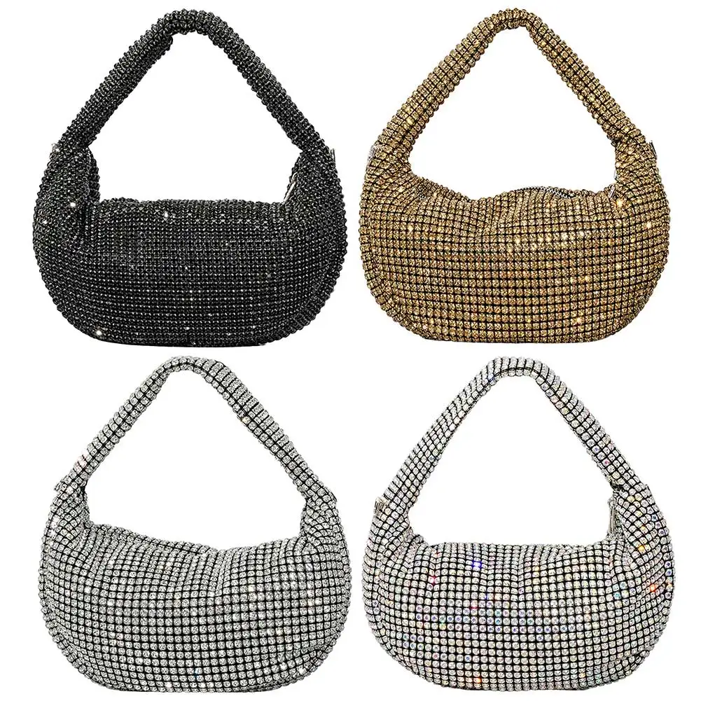 

Women Glitter Handbag Sparkly Rhinestone Bling Hobo Bag Simple Fashion Dumpling Bag Diamond Evening Clutch Top Handle Bag