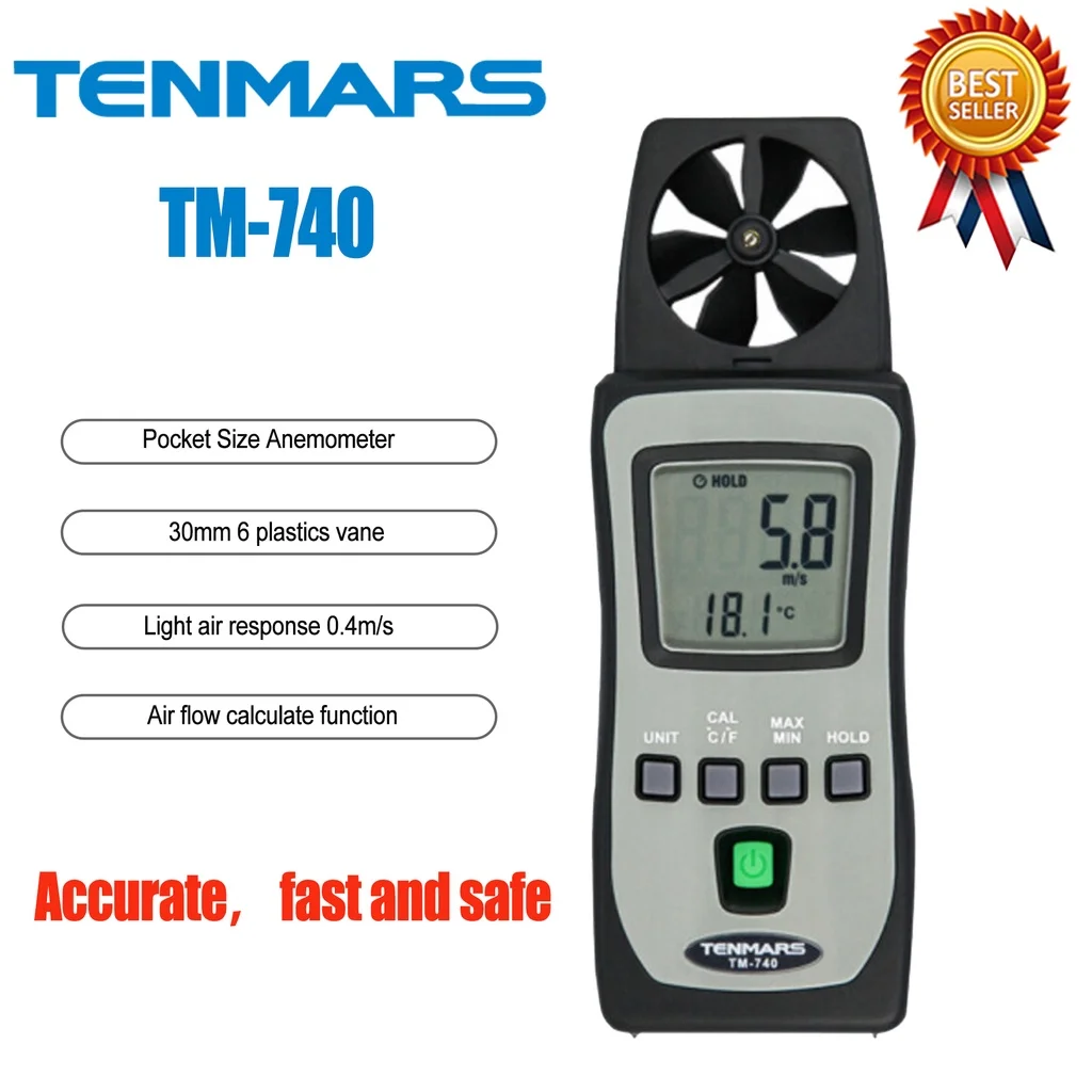 

TENMARS TM-740 Pocket Size Anemometer Use For Air Speed and Temperature, Auto Power Off with Disable Function.