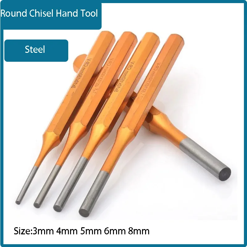 CRV Steel Punch Set - Round Chisel Hand Tool for Percussion, Fitting and Special Punching-Sizes: 3mm, 4mm, 5mm, 6mm, 8mm