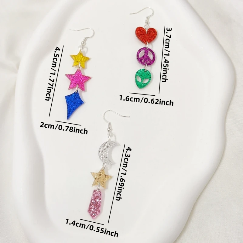 KUGUYS Lovely Glitter Earrings For Women Acrylic Star Moon UFO ET Music Art Festival Jewelry