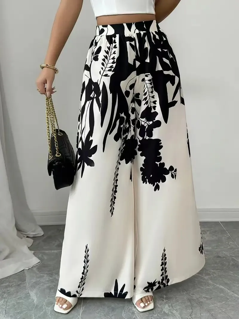 2025 women's fashion printed lace up waist slimming casual pants for women