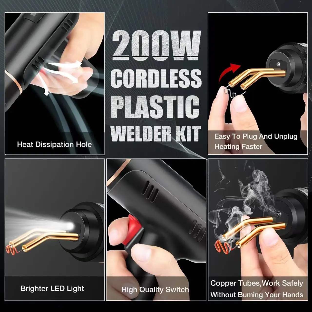 200W Hot Stapler Rechargeable 5000mAh Plastic Welding Machine Bumper Repair Kit Soldering Iron For Plastic Car Bumper Repair