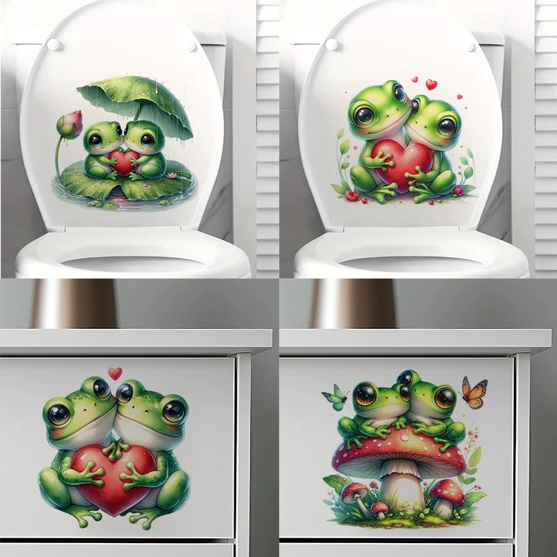 Adorable Forg Couple Stickers,  Apply for Toilet Lid , Wall, Door, Cabinet, Window, Car Decoration, Vinyl Animal Decals